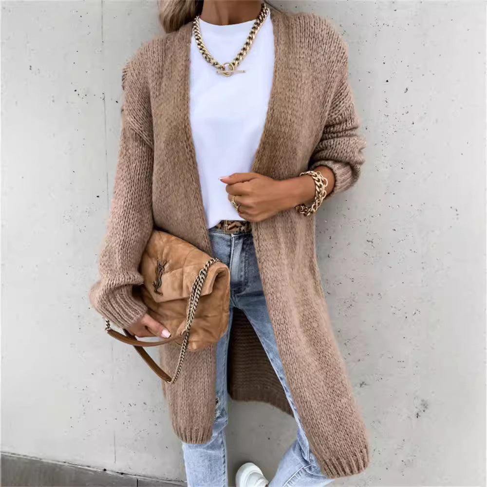 Women's Loose Knitted Mid-length Solid Color Coats