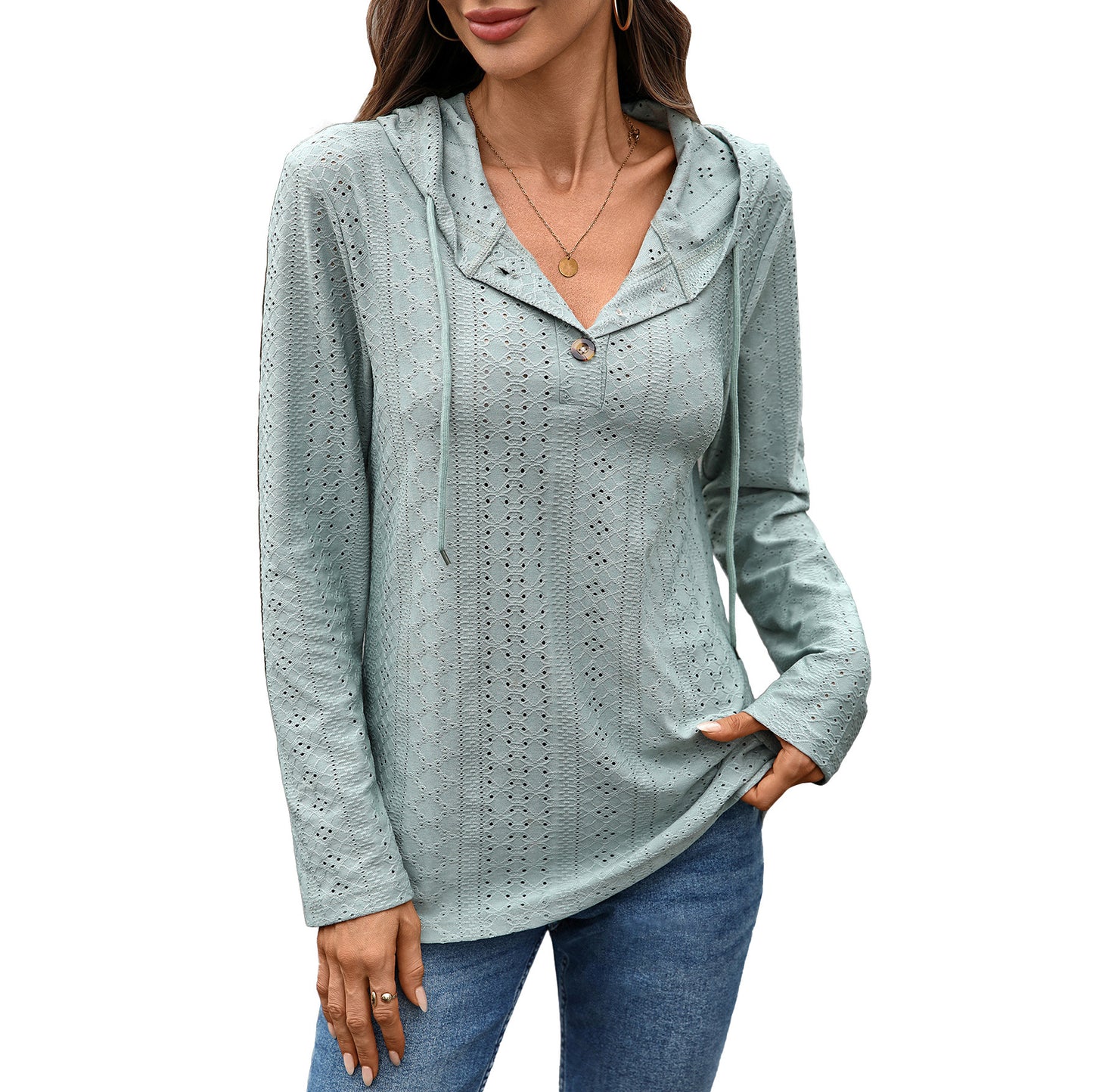 Women's Solid Color Buttons Hooded Loose Long Women's Sweater, Sweater