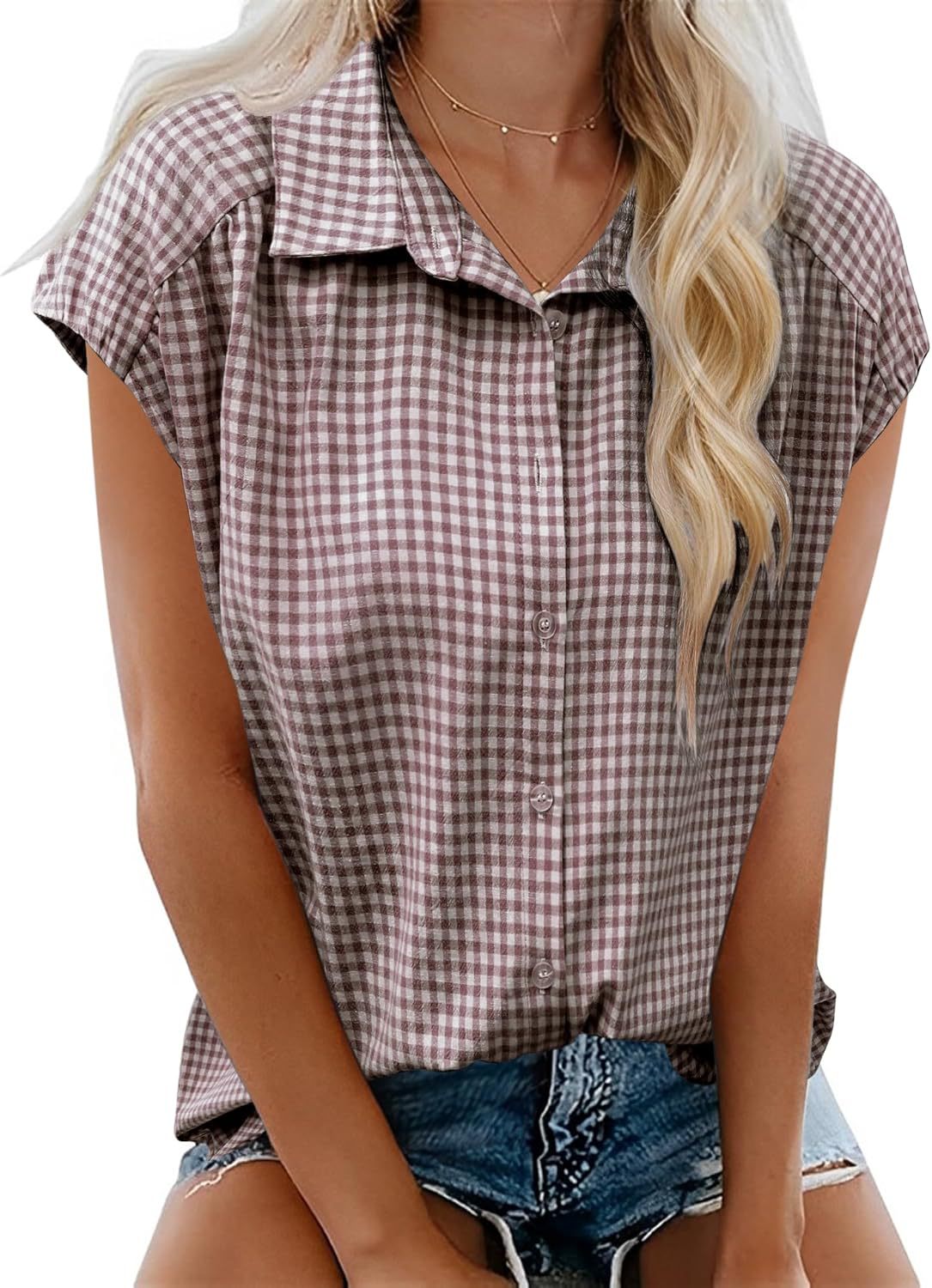 Women's Summer Button Short-sleeved Shirt Lapel Casual Blouses