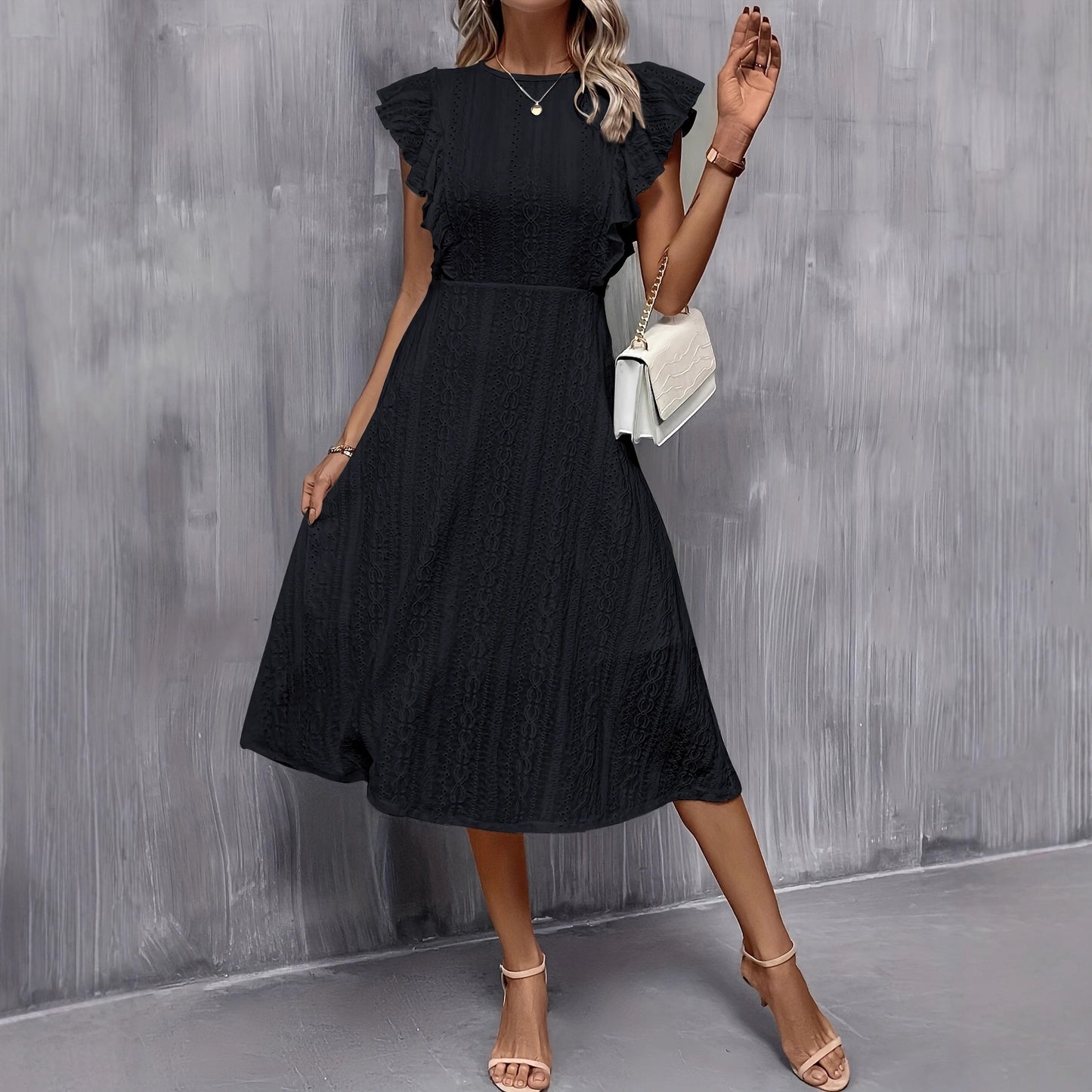 Women's Elegant Lady Classic Ruffles White Zipper Dress