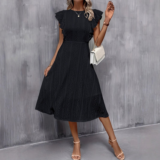 Women's Elegant Lady Classic Ruffles White Zipper Dress