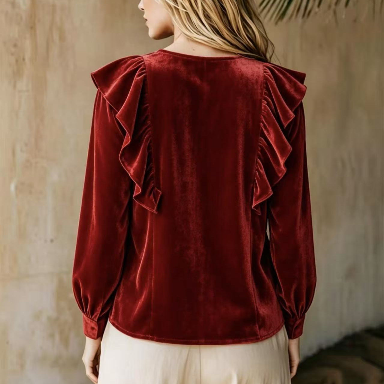 Women's Autumn Veet Ruffled Elegant Long-sleeved Women's Sweater