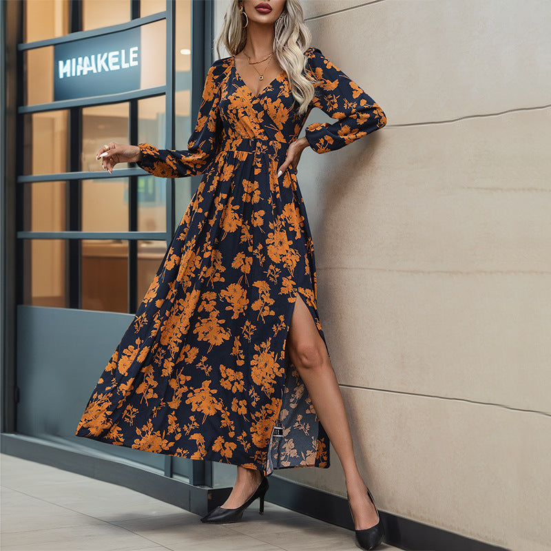 Attractive Long Dress Autumn Sleeve Printed Dresses
