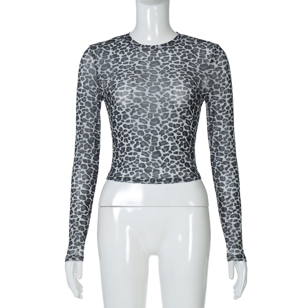 Women's Round Neck Long Sleeve Leopard Print Blouses