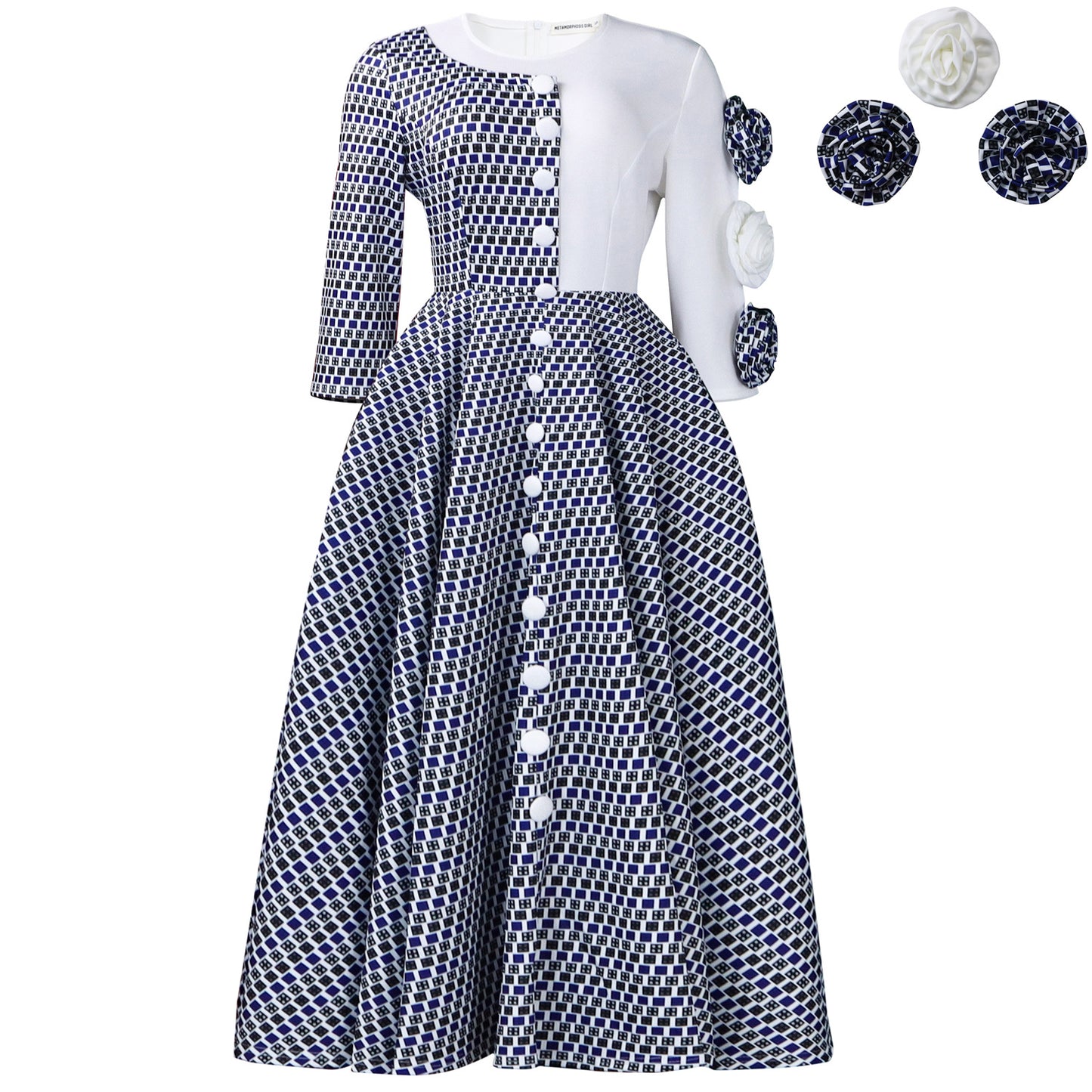 Women's Fashion Elegant Round Neck Sleeves Printed Dress