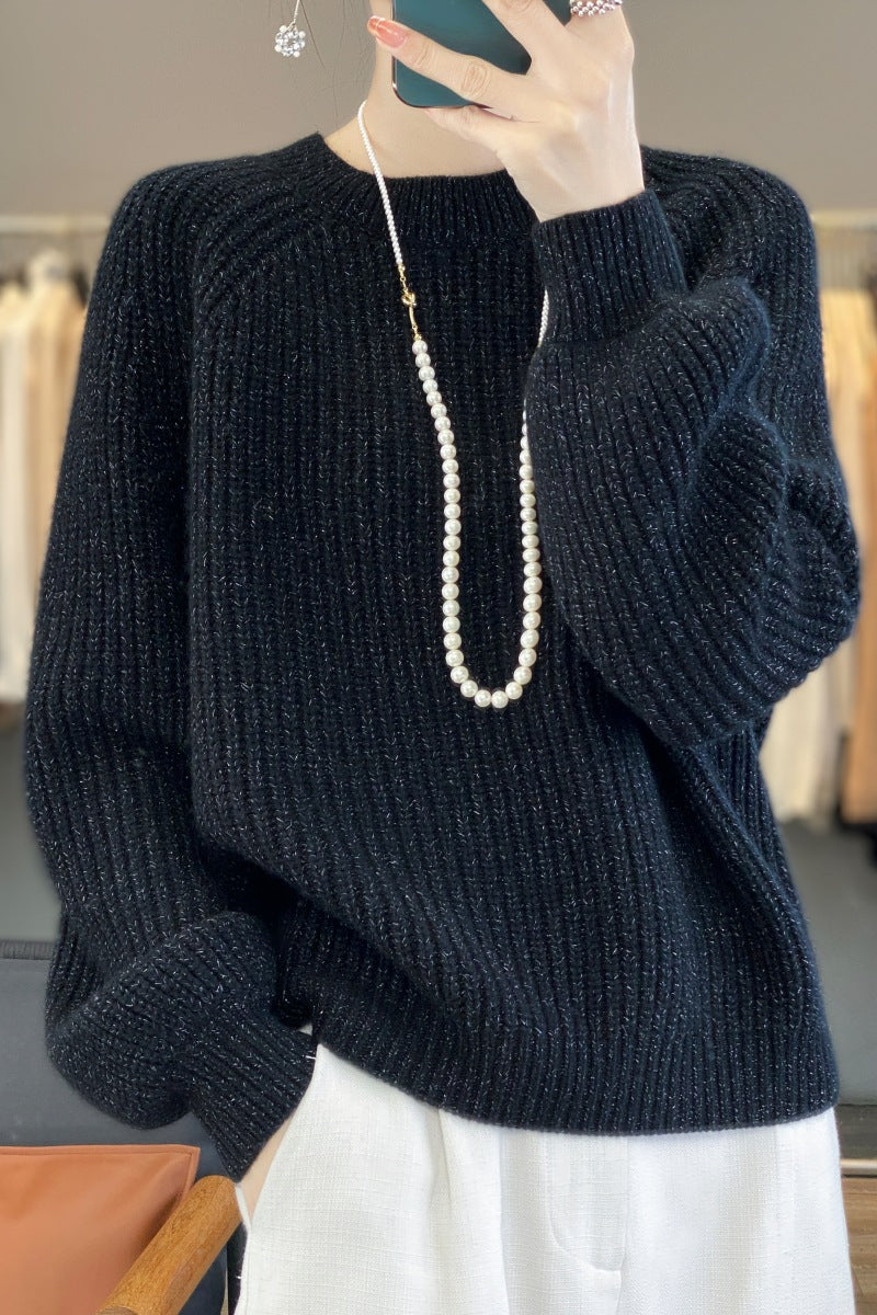 Women's Light Flash Thickening Round Neck Profile Lazy Sweater