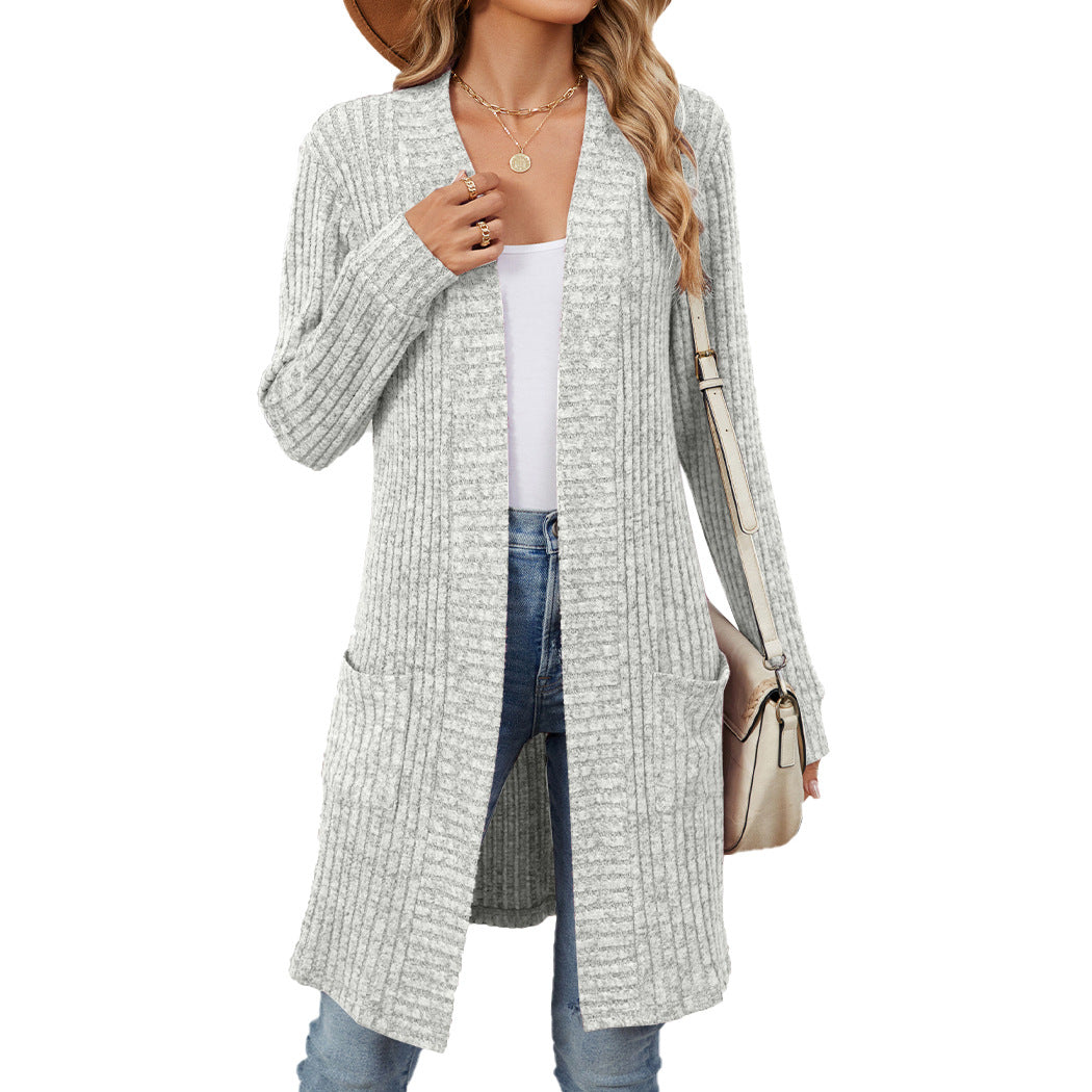 Women's Long Solid Color Sleeve Loose Pockets Women's Sweater