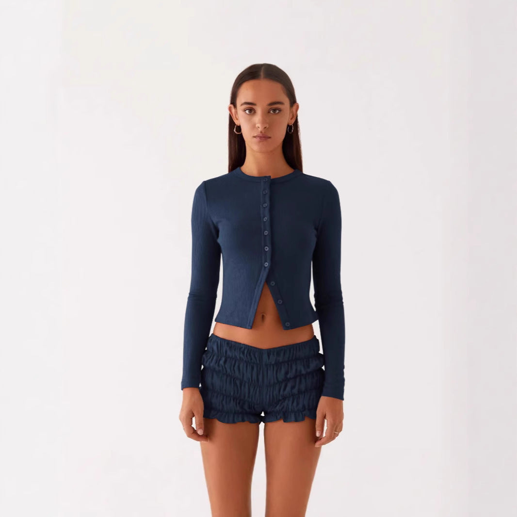 Beautiful Women's Solid Color Long Button Women's Sweater