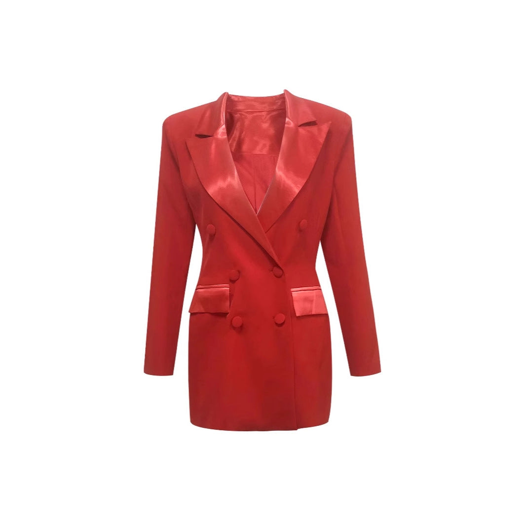 Women's Satin Fashion Commuter Temperament Dress French Blazers
