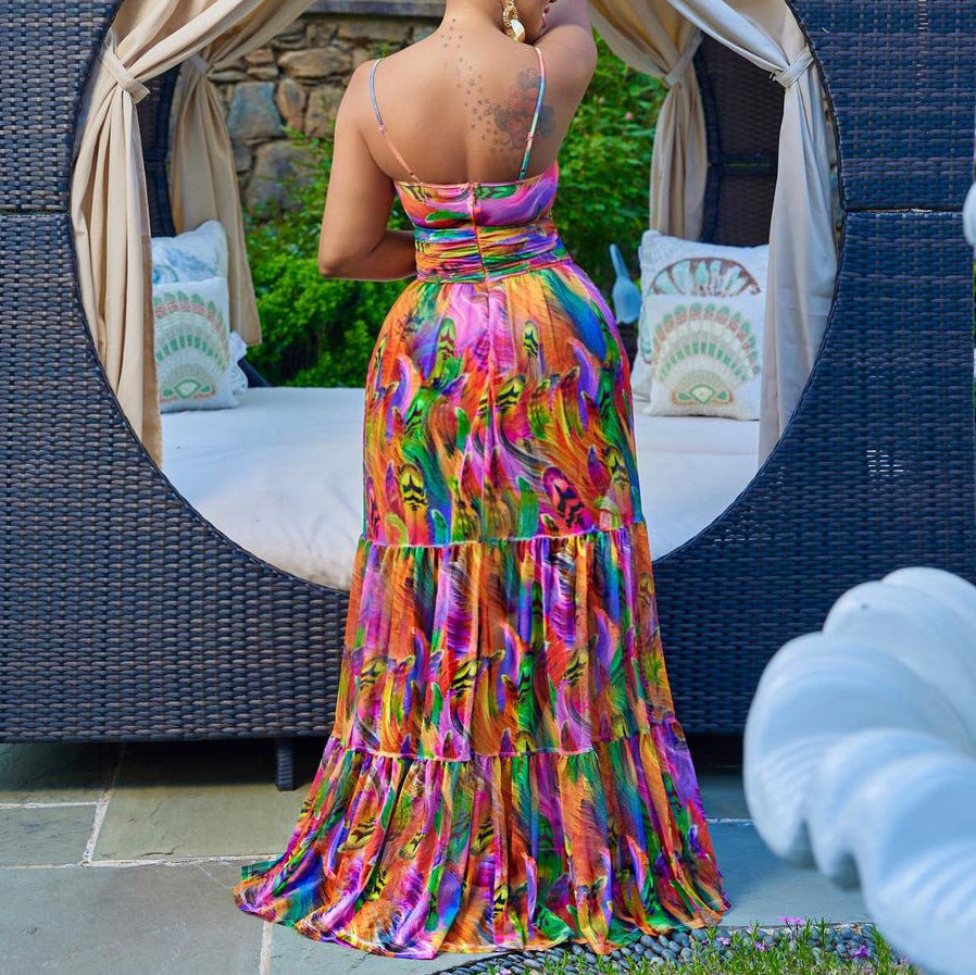 Women's Sexy Slip Printed Sleeveless Backless Dress