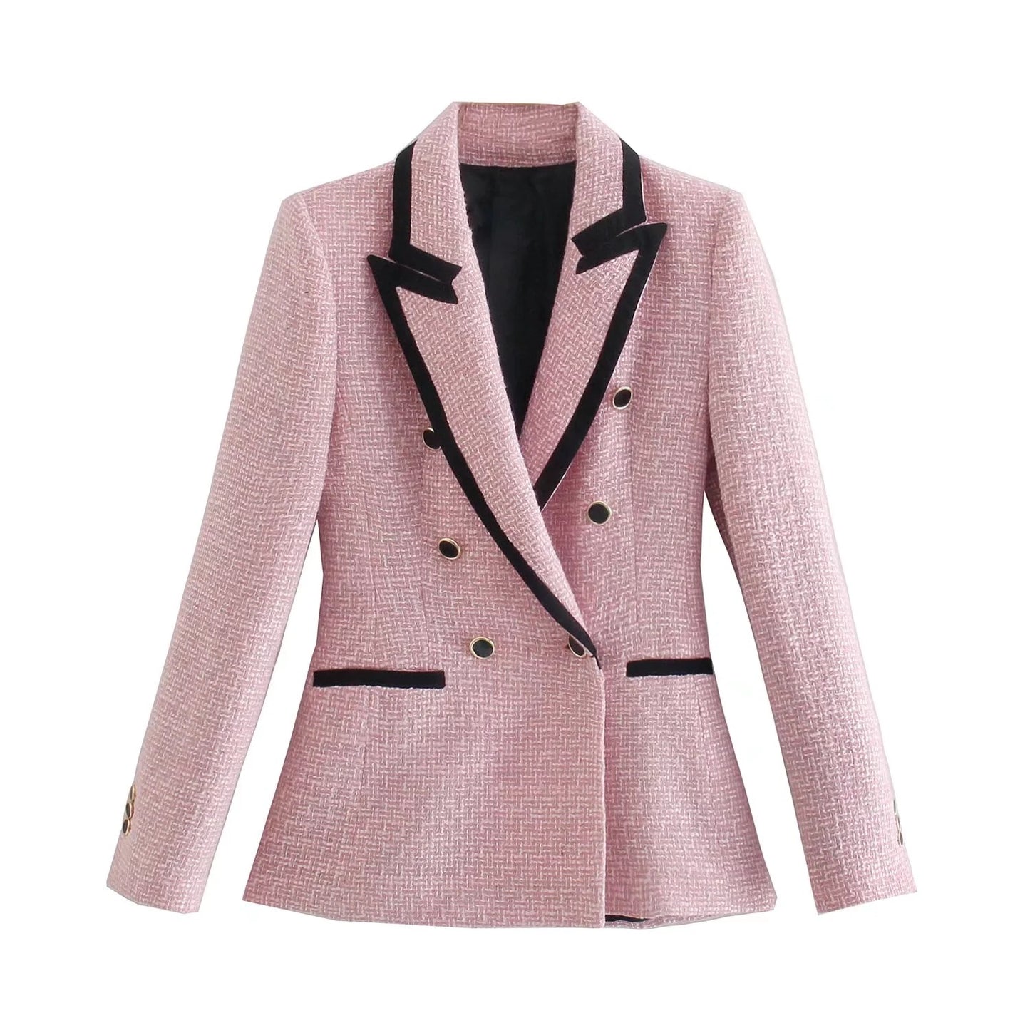 Women's Versatile Classic Pink Woolen Textured Coats