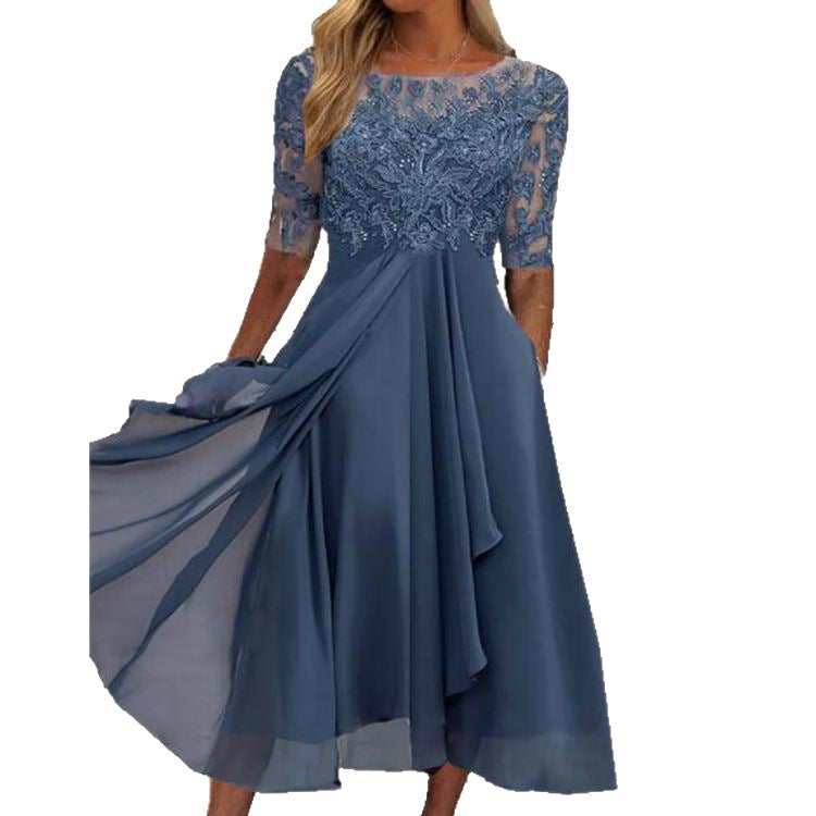 Women's Dress Chiffon Stitching Lace Long Bridesmaid Dresses