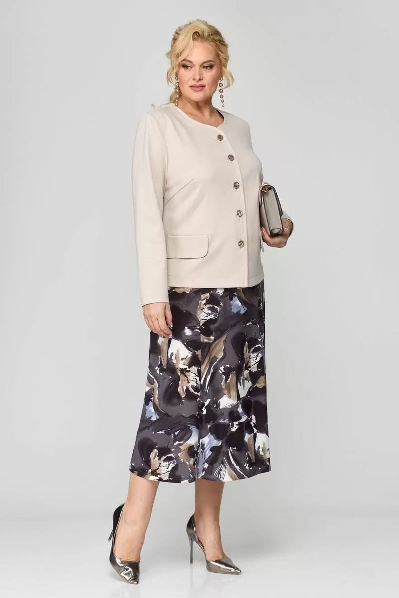 Women's Large Two-piece Elegant Printed Dress Sleeve Suits