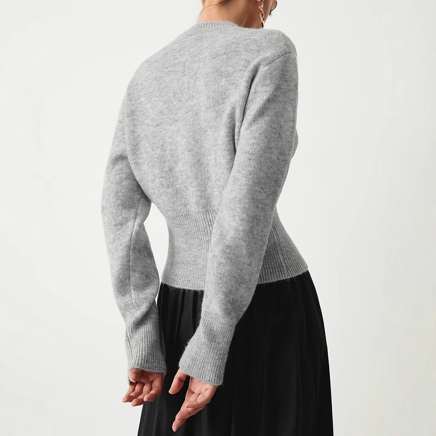 Women's Pullover Solid Color Round Neck Hem Zipper Women's Sweater