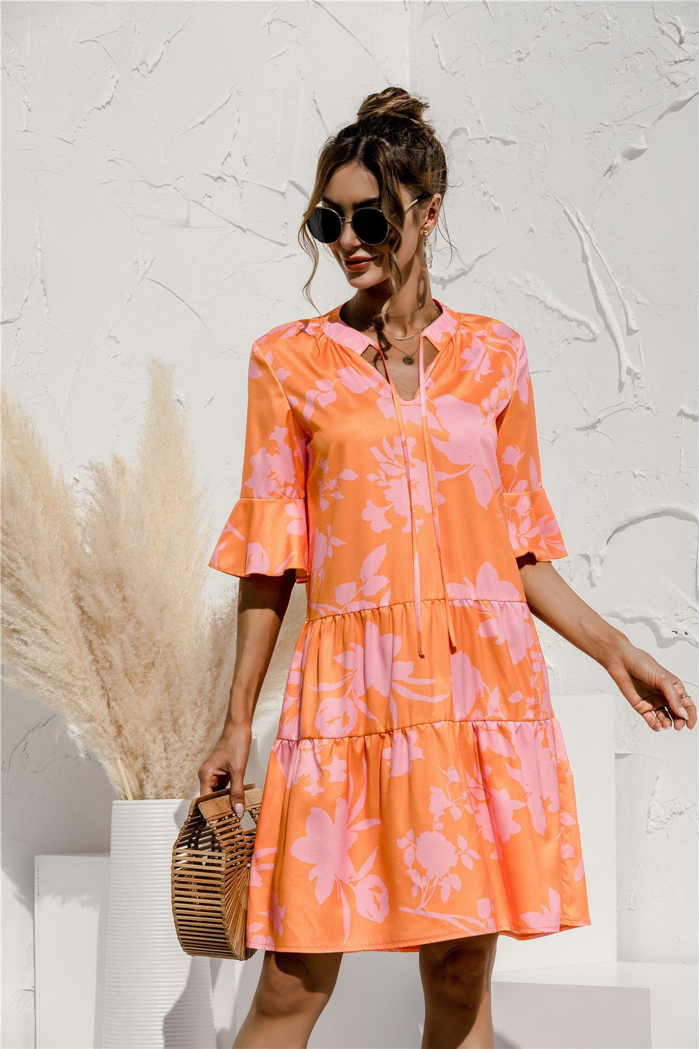 Fashion New Flared Sleeves Cake Stitching Dress