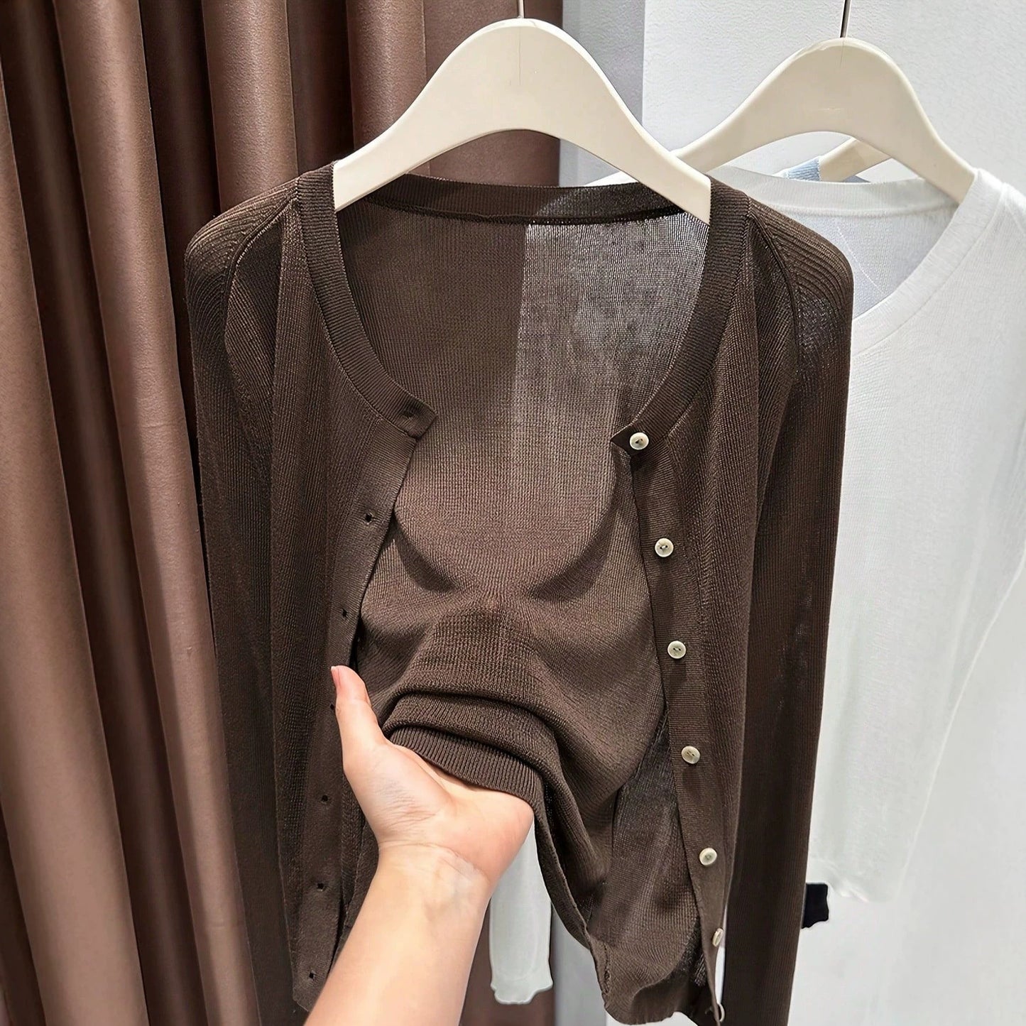 Women's Color Round Neck Long Sleeve Micro Women's Sweater