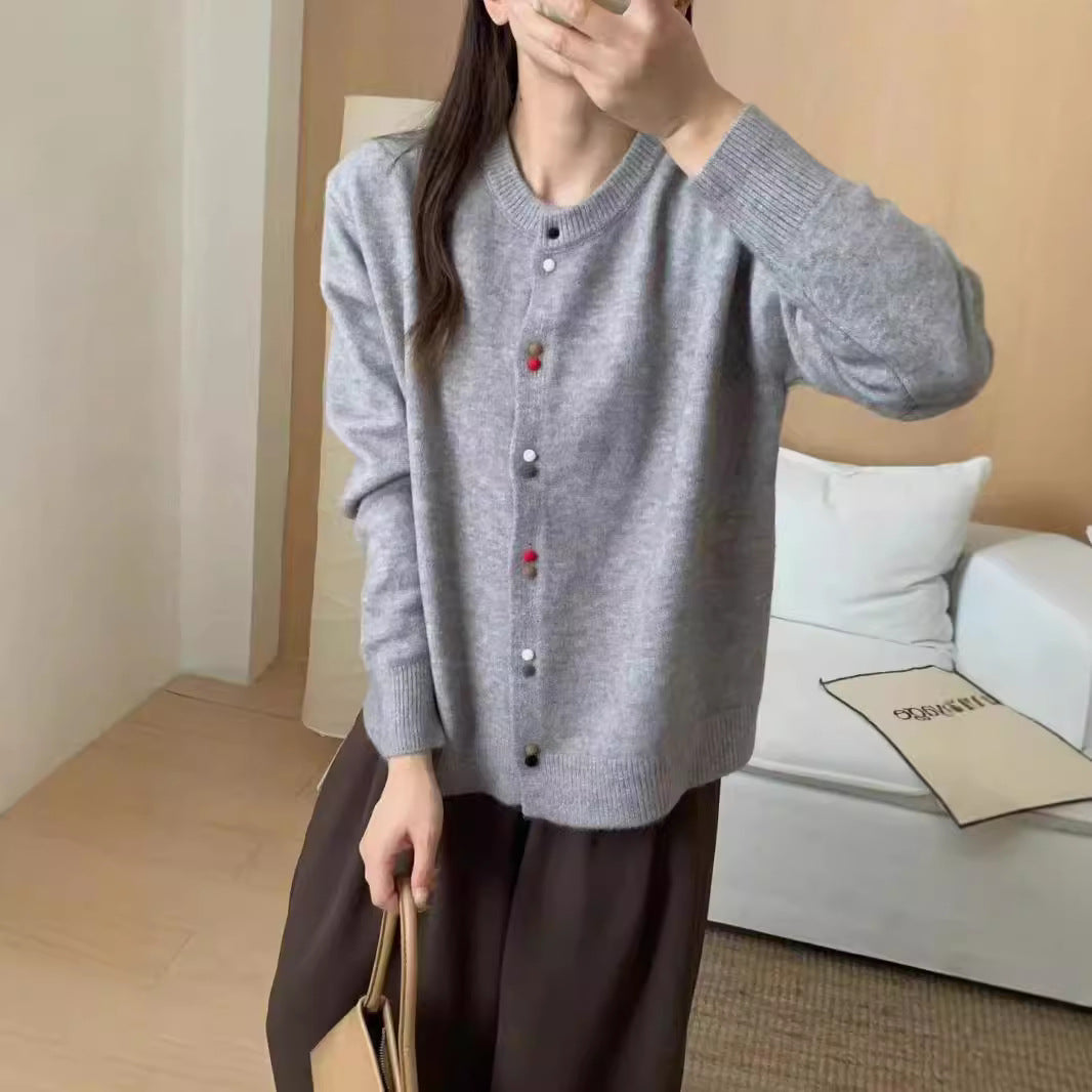 Women's Korean Solid Color Casual Round Neck Sweater