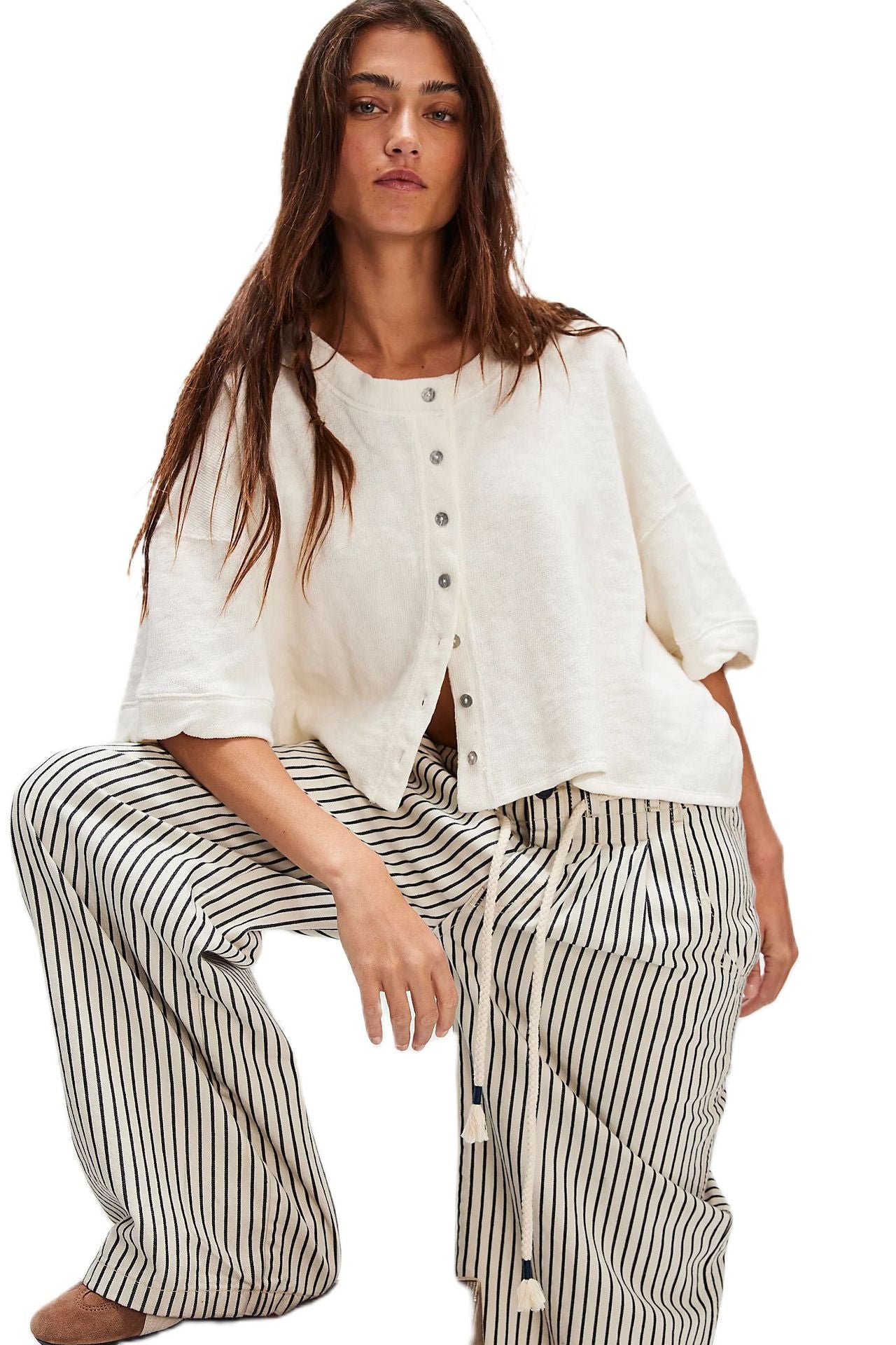 Women's Casual Linen Button Half Sleeve Solid Blouses