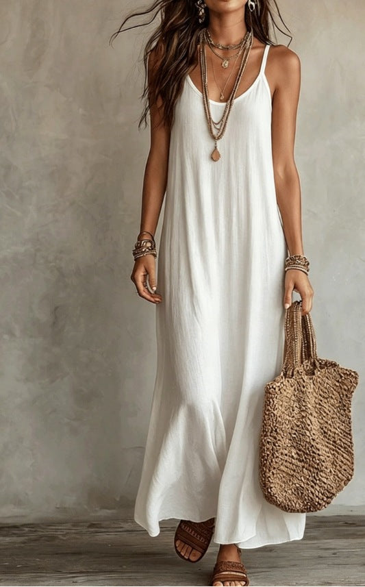 Women's Lazy Relaxed Bohemian Vacation Solid Color Dress