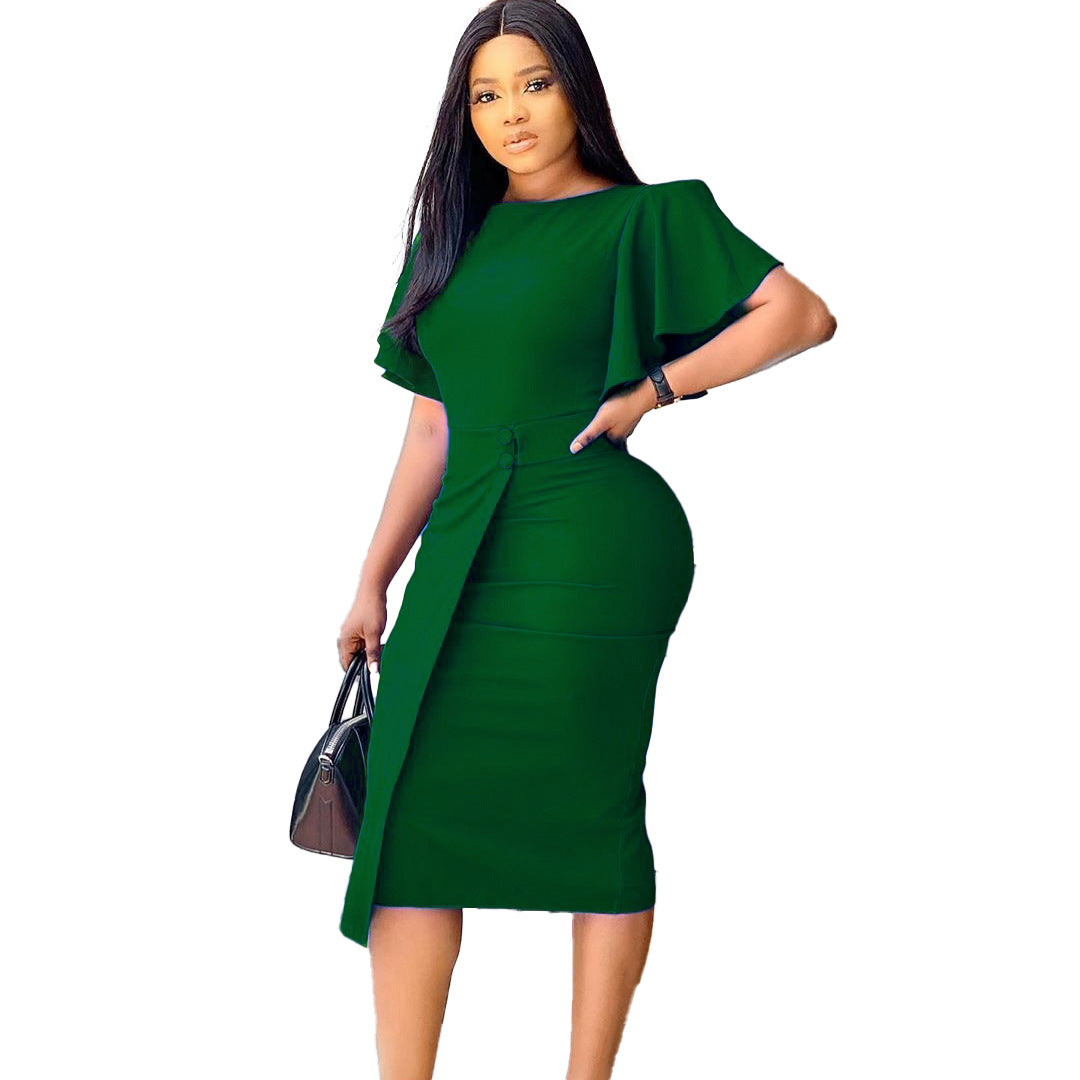 Women's Fashion Temperament Commute Pencil African Ruffle Plus Size