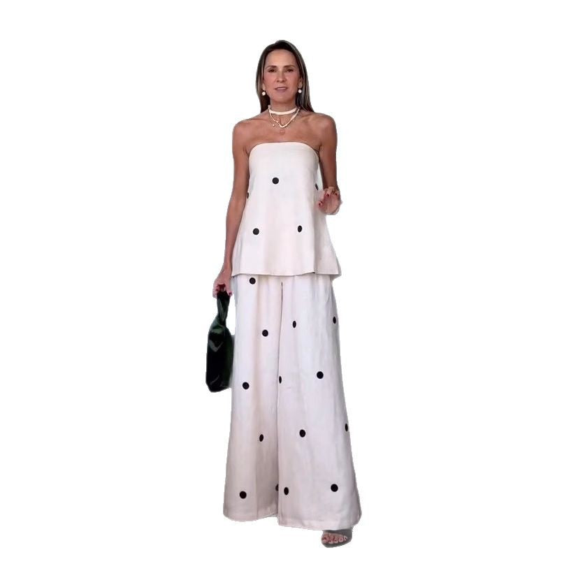 Women's Spring Sexy Polka Dot Tube Wide Leg Suits