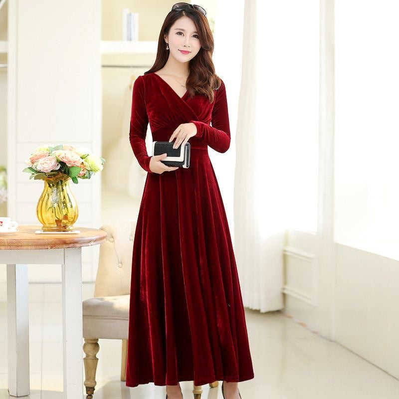 Gold Veet Long Sleeve Large Swing Dress