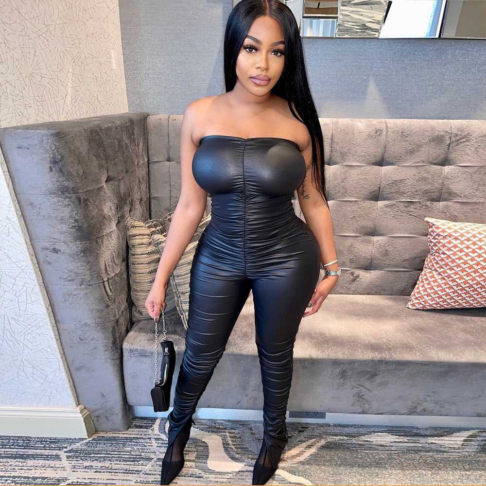 Women's Autumn Slim Fit Hip Raise Pleated Jumpsuits