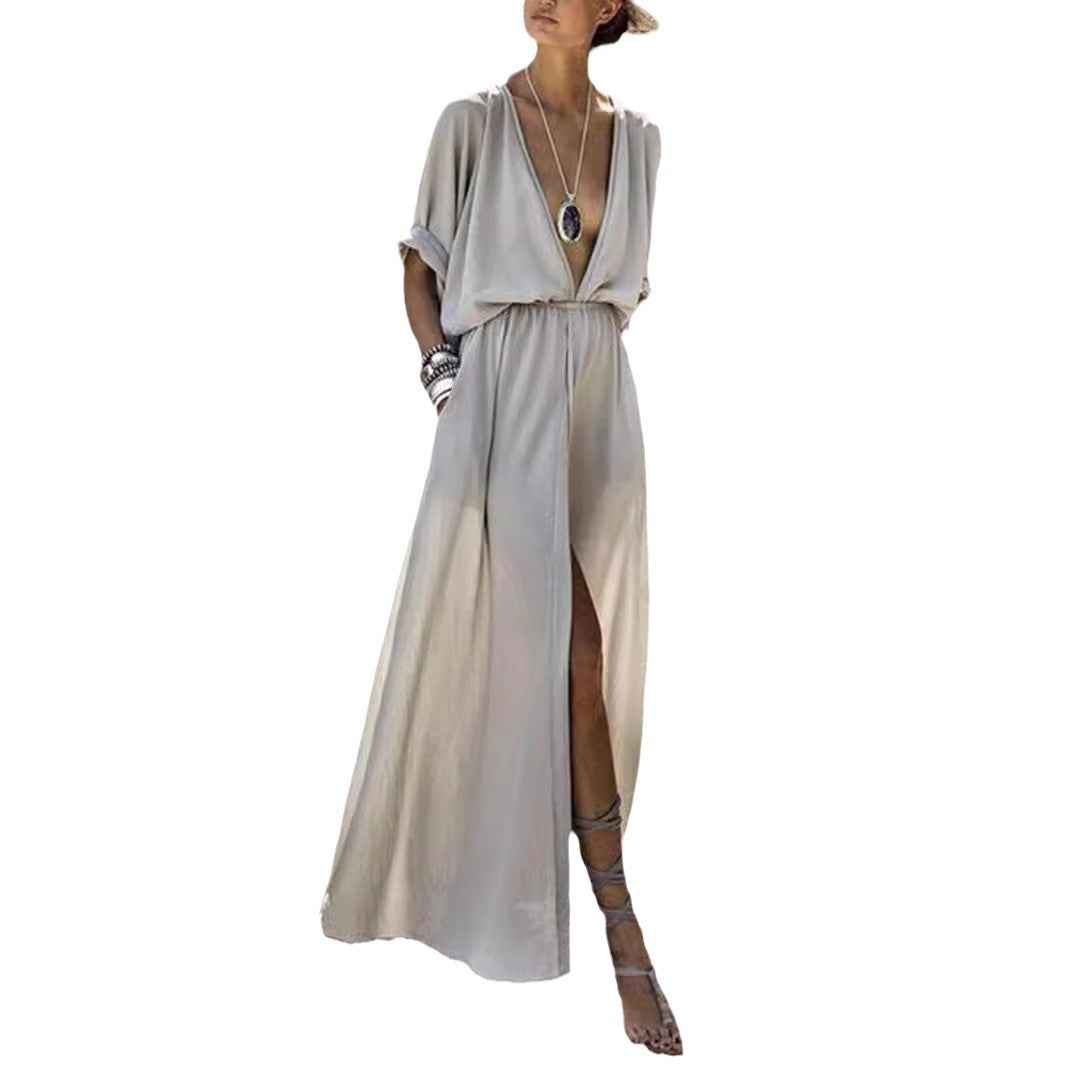 Split Sexy Waist Trimming Elastic Band Dress