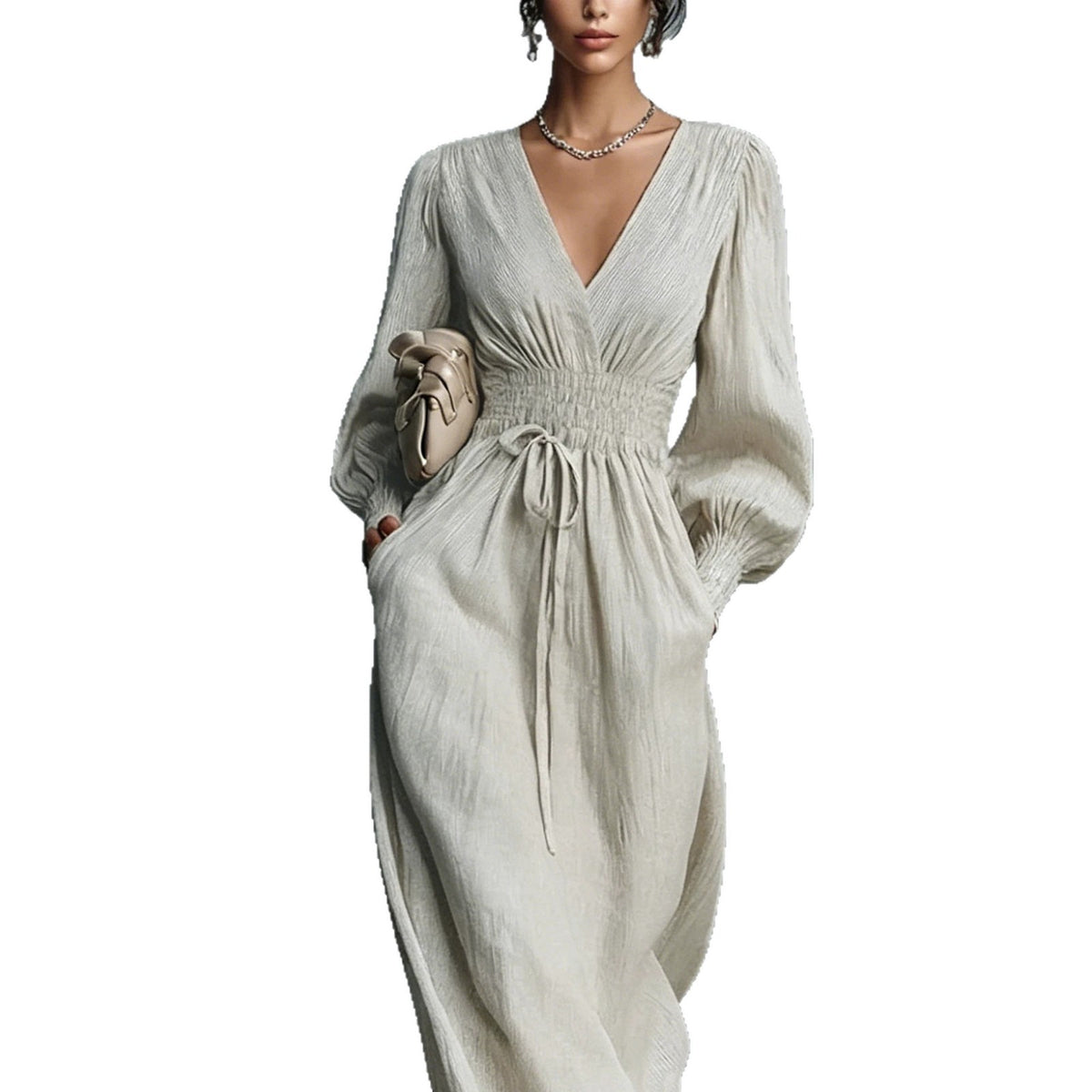Women's Elegant Waist Long-sleeved Slimming French A- Line Dress