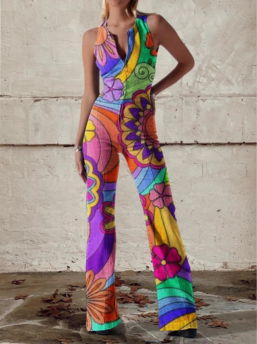 Women's Summer Vintage Print Loose Sleeveless Design Pants