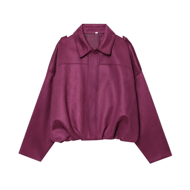 Women's Batwing Sleeve Loose Suede Texture Bomber Jackets
