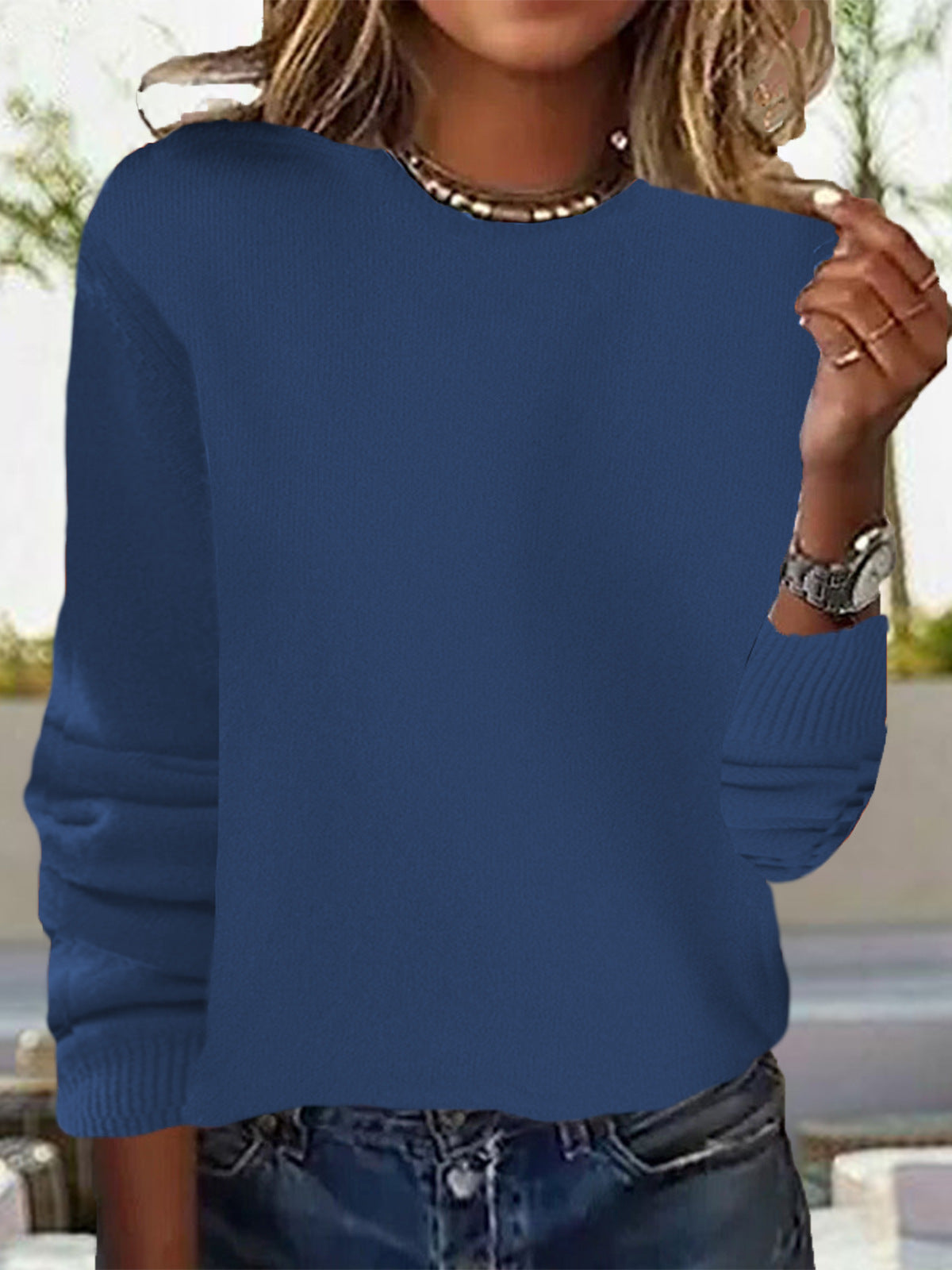 Women's Color Long Sleeve Thin Inner Wearing Outer Knitwear