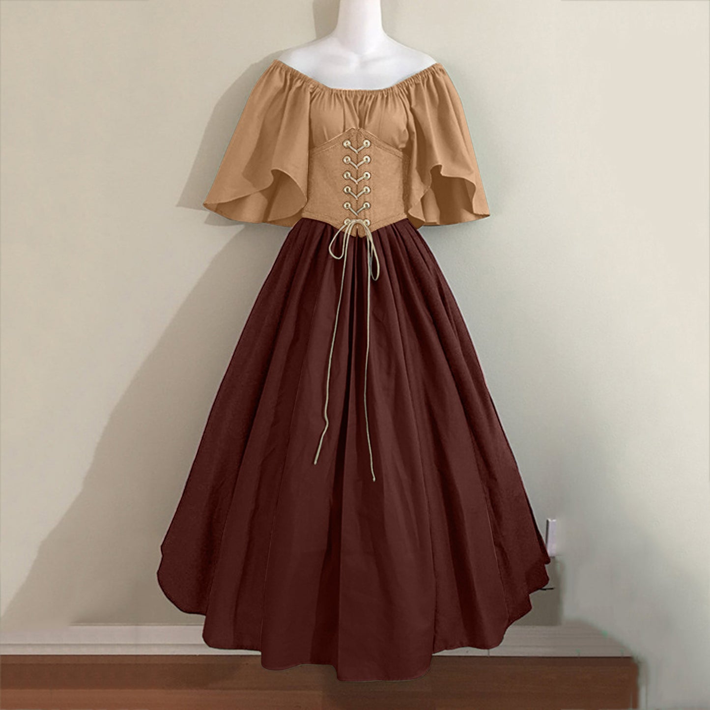 Women's Contrast Patchwork Flying Sleeves Cinched Swing Dresses