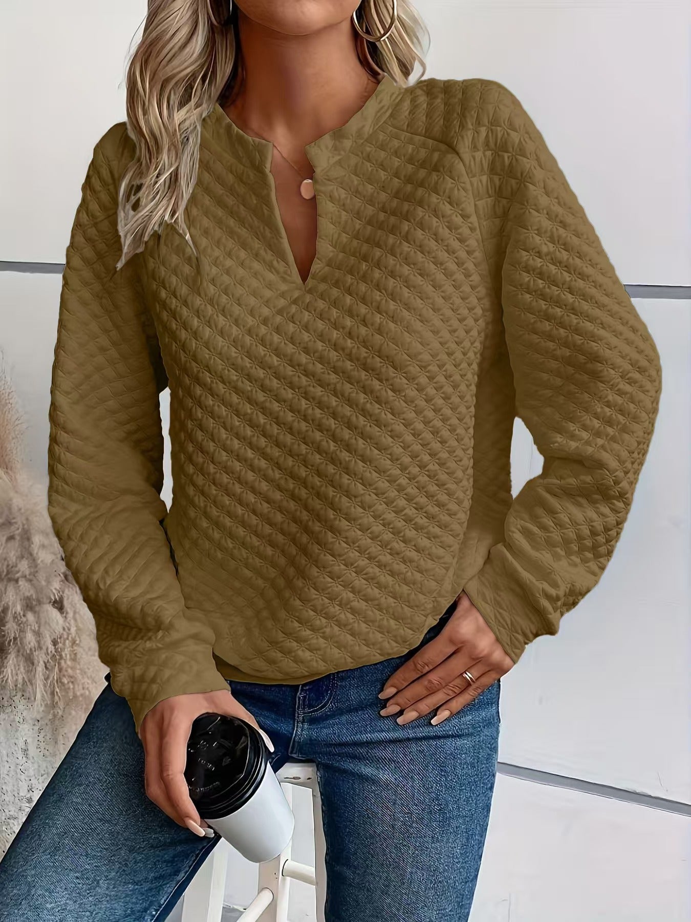 Women's Autumn Solid Color Deep Stitching Long Sleeve Women's Sweater, Sweater