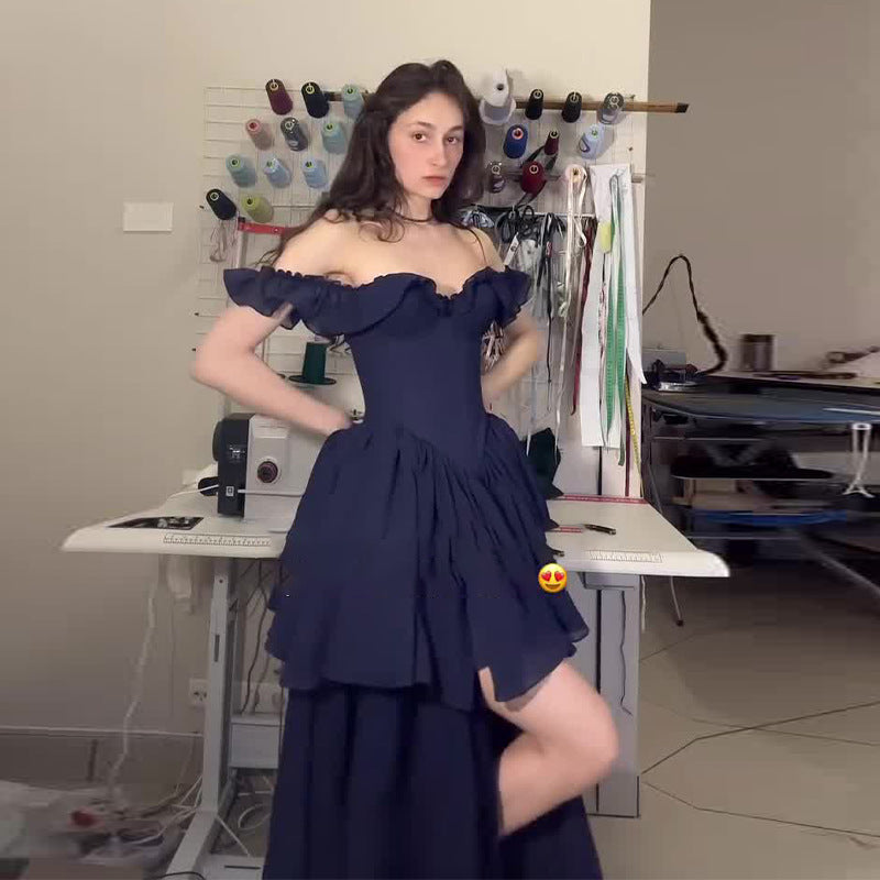 Women's Summer Ruffled Stitching Blue Dress Dresses