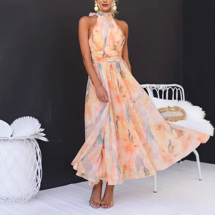 Women's Summer Vacation Style Sleeveless Printed Backless Clothing