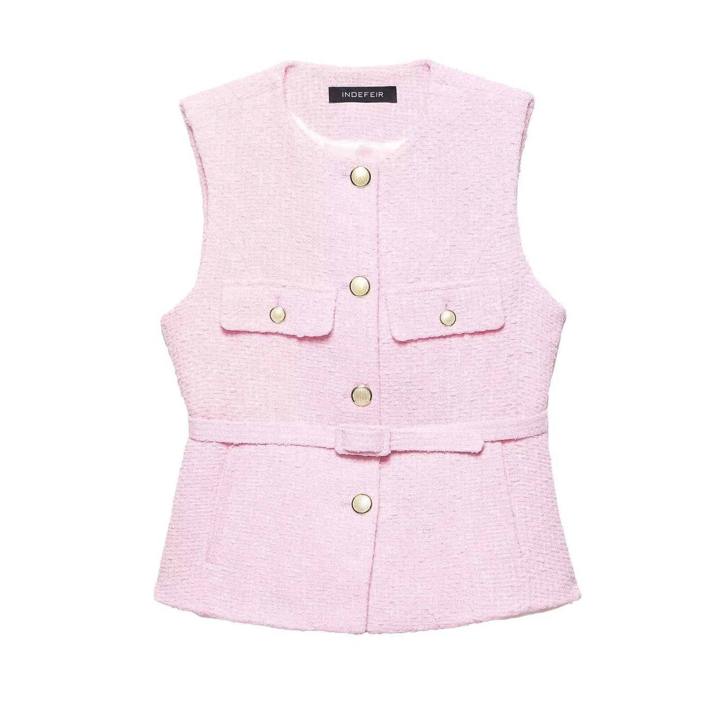 Women's Summer Classic Style With Belt Texture Vests
