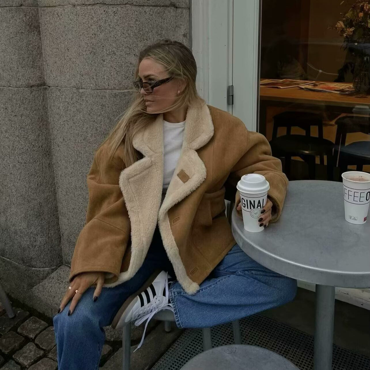 Women's Fashion Loose Warm Vintage Lamb Wool Coats