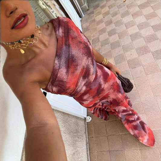 Summer Printed Pleated Vacation Style Slimming Large Dresses