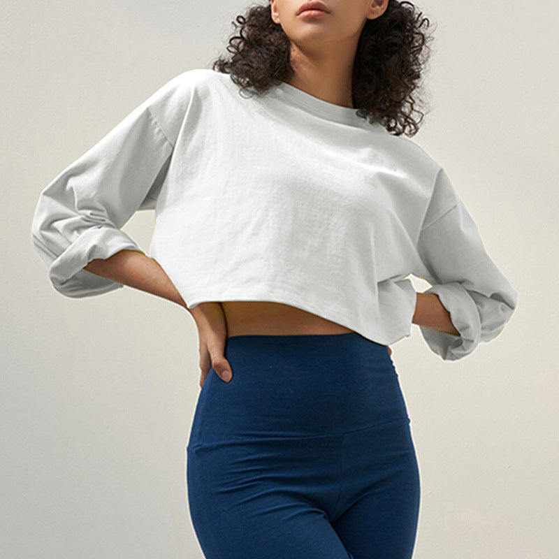 Women's Hot Short-sleeved T-shirt Summer Pure Cotton Solid Color Navel Blouses