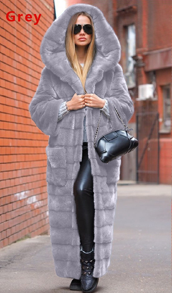 Women's Autumn Faux Fur Hooded Thickened Extended Coats