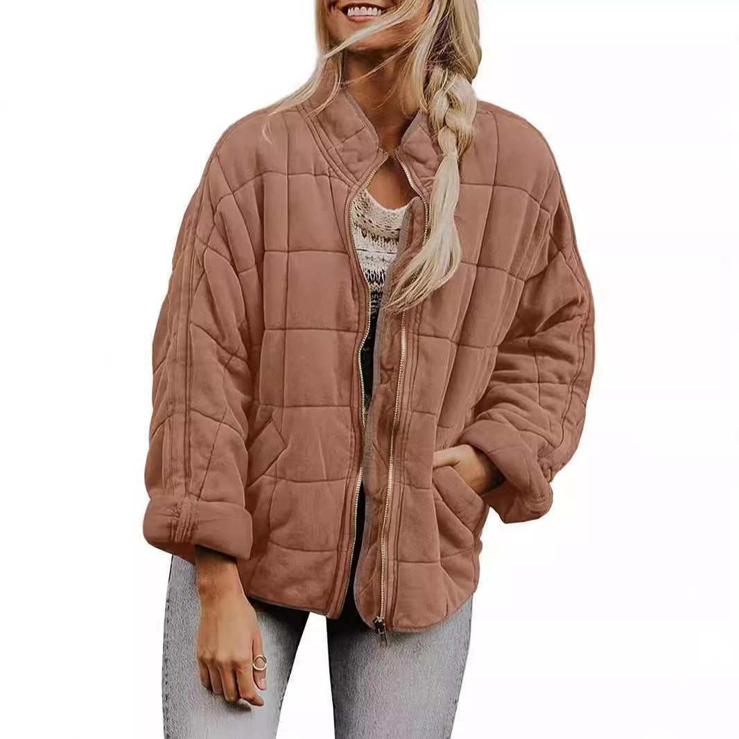Women's Color Stand-up Collar Loose Pockets Long Jackets