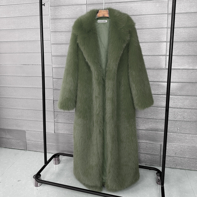Women's Faux Plush Furry Imitation Fur Extended Collar Super Coats