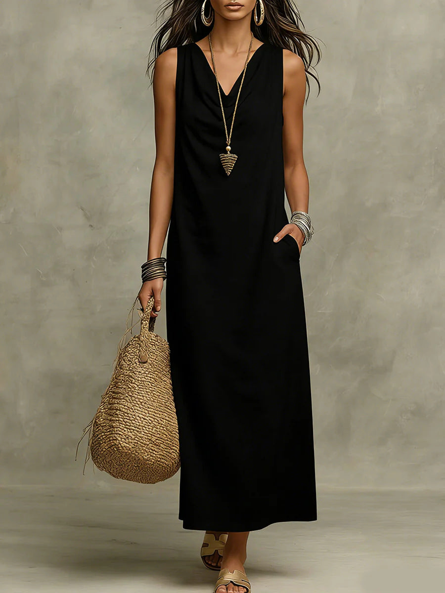 Pretty Swing Collar Loose Pockets Casual Dress
