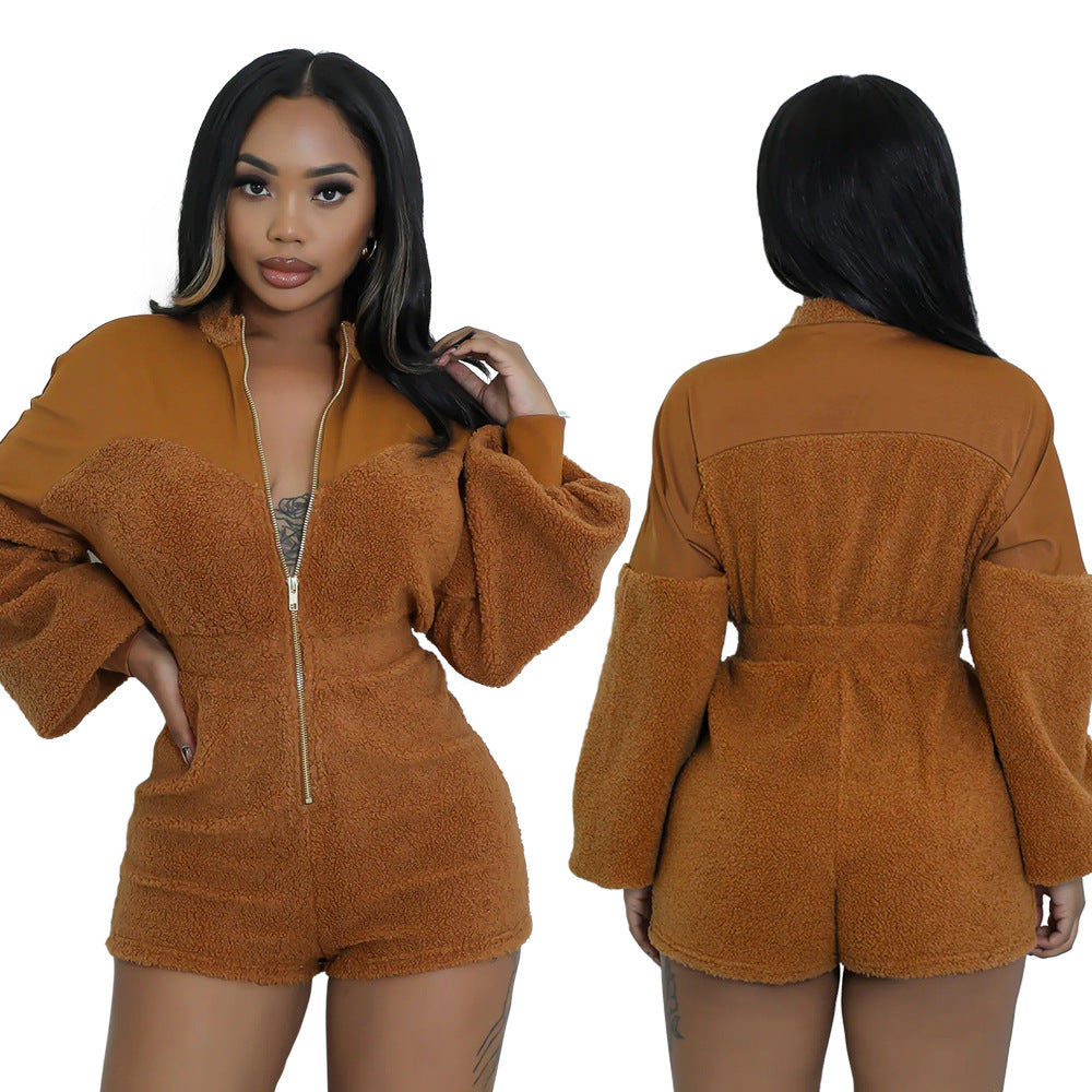 Women's Fashion Zipper One-piece Slim Fit Jumpsuits