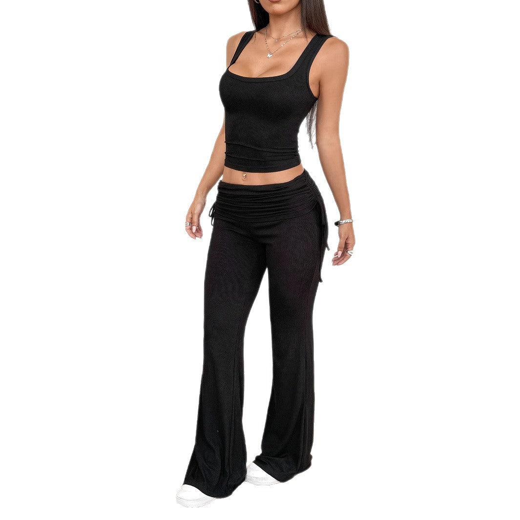 Women's Solid Color Sexy Lacing Trousers Two-piece Suits