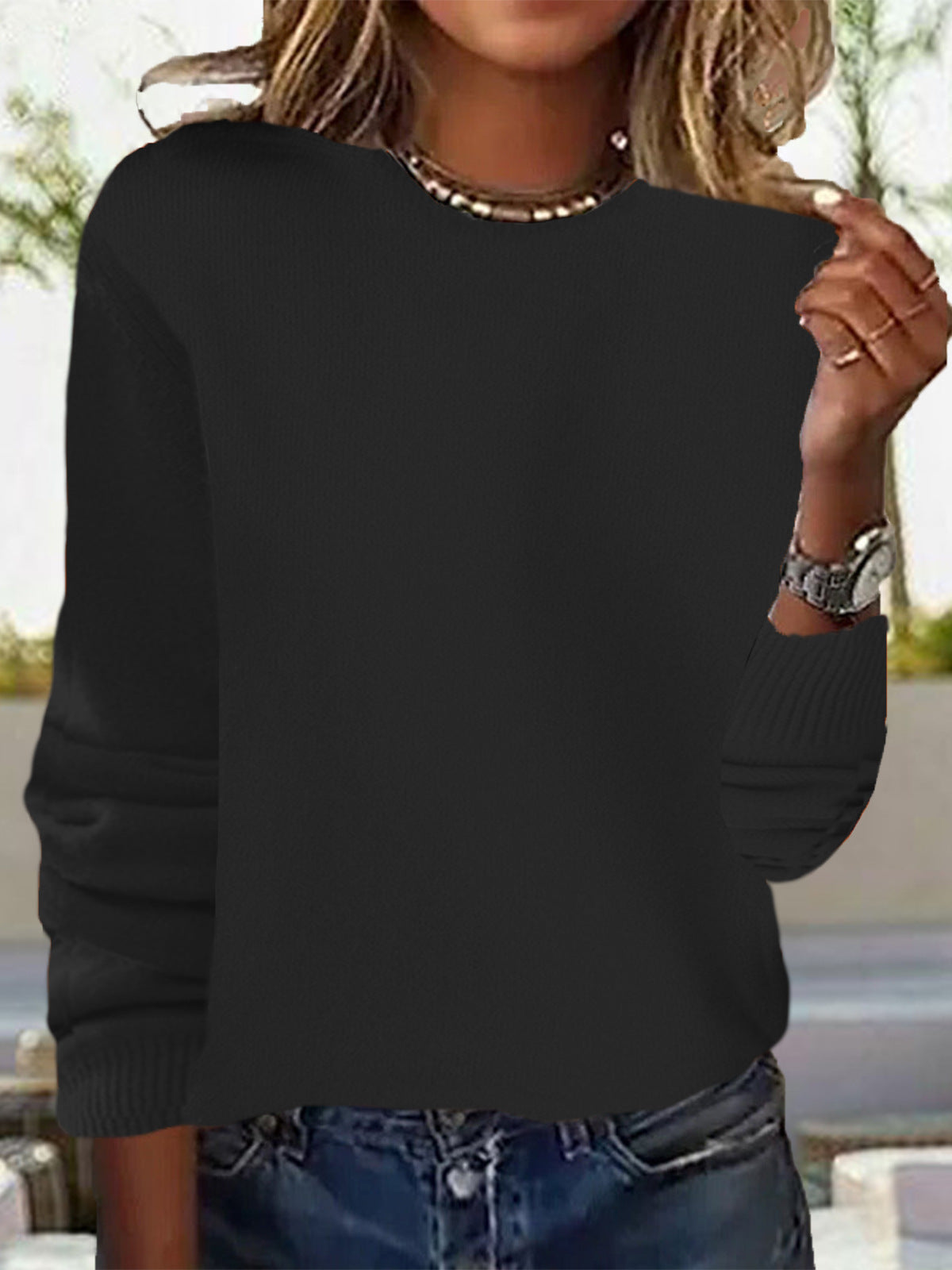 Women's Color Long Sleeve Thin Inner Wearing Outer Knitwear