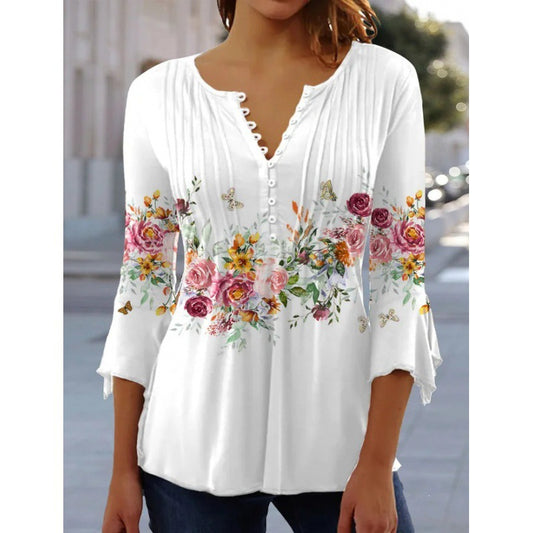 Women's Fashion Wear Floral Printed Sleeve Pleated Button Shorts