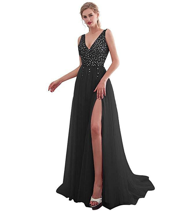 Women's Dress Deep Sleeveless Split Sequined Banquet Dresses