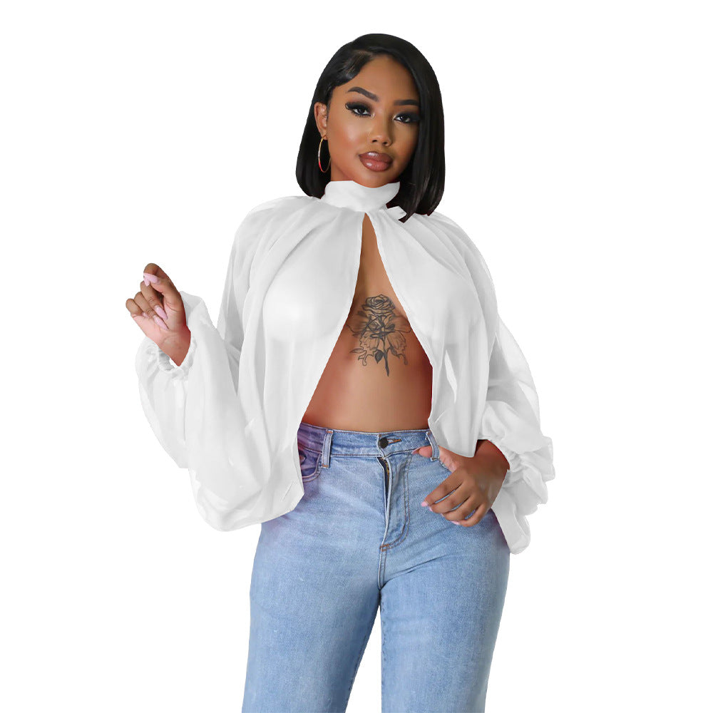 Women's Lace Printing Chiffon Shirt Batwing Sleeve Blouses